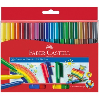 Фломастеры FABER-CASTELL CONNECTOR, 20 цветов, смываемые, соединяемые колпачки, картон Фломастеры FABER-CASTELL CONNECTOR, 20 цветов, смываемые, соединяемые колпачки, картон