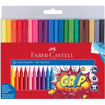 Фломастеры FABER-CASTELL GRIP, 20 цветов, трехгранные, смываемые, пластиковая упаковка Фломастеры FABER-CASTELL GRIP, 20 цветов, трехгранные, смываемые, пластиковая упаковка