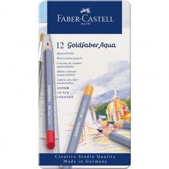 Карандаши акварельные художественные FABER-CASTELL GOLDFABER AQUA, 12 цветов, металлическая коробка