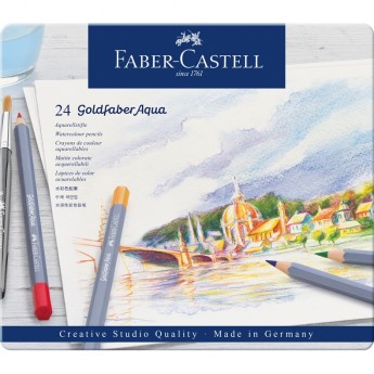Карандаши акварельные художественные FABER-CASTELL GOLDFABER AQUA, 24 цвета, металлическая коробка
