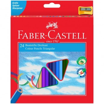Карандаши цветные FABER-CASTELL 24 цветов, трехгранные, картонная упаковка, с точилкой Карандаши цветные FABER-CASTELL 24 цветов, трехгранные, картонная упаковка, с точилкой