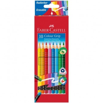 Карандаши цветные стираемые FABER-CASTELL GRIP, 10 цветов, картон