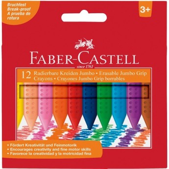 Мелки пластиковые утолщенные FABER-CASTELL GRIP JUMBO 12 цветов, трехгранные, картон