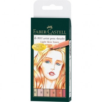 Набор капиллярных ручек FABER-CASTELL PITT ARTIST PEN BRUSH LIGHT SKIN, 6 цветов, 6 шт., пластиковая упаковка