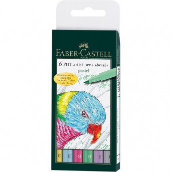 Набор капиллярных ручек FABER-CASTELL PITT ARTIST PEN BRUSH PASTEL ассорти, 6 шт., пластиковая упаковка