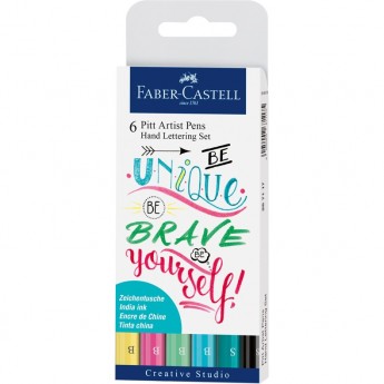 Набор капиллярных ручек FABER-CASTELL PITT ARTIST PEN LETTERING, 6 штук, 0,3мм/Brush Набор капиллярных ручек FABER-CASTELL PITT ARTIST PEN LETTERING, 6 штук, 0,3мм/Brush