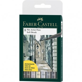 Набор капиллярных ручек FABER-CASTELL PITT ARTIST PEN SOFT BRUSH, 8 цветов, 8 шт., пластиковая упаковка