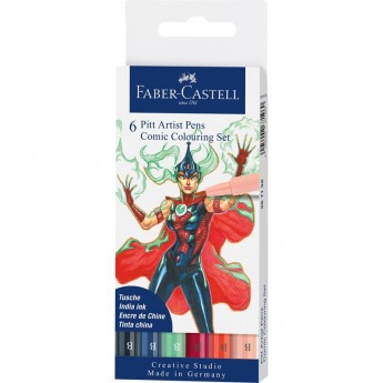 Набор капиллярных ручек FABER-CASTELL PITT ARTIST PENS COMIC COLOURING BRUSH ассорти, 6 шт Набор капиллярных ручек FABER-CASTELL PITT ARTIST PENS COMIC COLOURING BRUSH ассорти, 6 шт