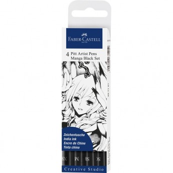 Набор капиллярных ручек FABER-CASTELL PITT ARTIST PENS MANGA черный, 4 шт, 0,1/0,7/brush/soft Набор капиллярных ручек FABER-CASTELL PITT ARTIST PENS MANGA черный, 4 шт, 0,1/0,7/brush/soft