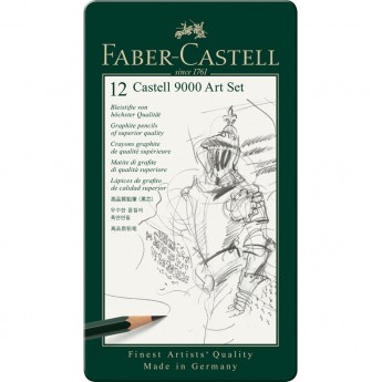 Набор карандашей чернографитных FABER-CASTELL CASTELL 9000 ART SET, 12 шт., 2H-8B, металлическая коробка