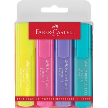 Набор текстовыделителей FABER-CASTELL 46 SUPERFLUORESCENT+PASTEL 2 флуоресцентных цвета + 2 пастельных цвета, 1-5м Набор текстовыделителей FABER-CASTELL 46 SUPERFLUORESCENT+PASTEL 2 флуоресцентных цвета + 2 пастельных цвета, 1-5м