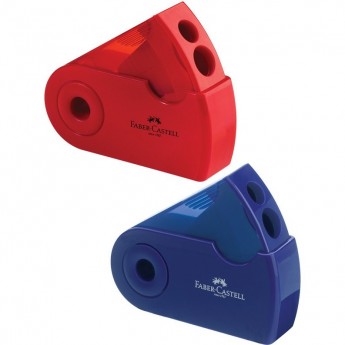 Точилка пластиковая FABER-CASTELL SLEEVE, 2 отверстия, контейнер, красная/синяя