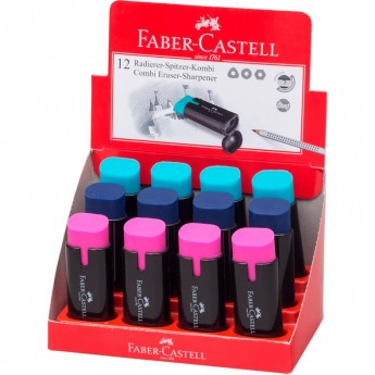 Точилка пластиковая с ластиком FABER-CASTELL COMBI 1 отверстие, контейнер, ассорти