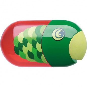 Точилка пластиковая с ластиком FABER-CASTELL FISH, 2 отверстия, контейнер