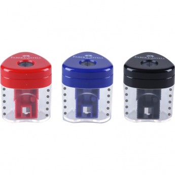 Точилка пластиковая со "шторкой" FABER-CASTELL GRIP AUTO MINI 1 отверстия, контейнер, красный/синий/черный